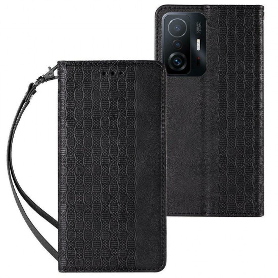 Hurtel Magnet Wallet Δερματίνης με Λουράκι Μαύρο (Redmi Note 11 Pro)