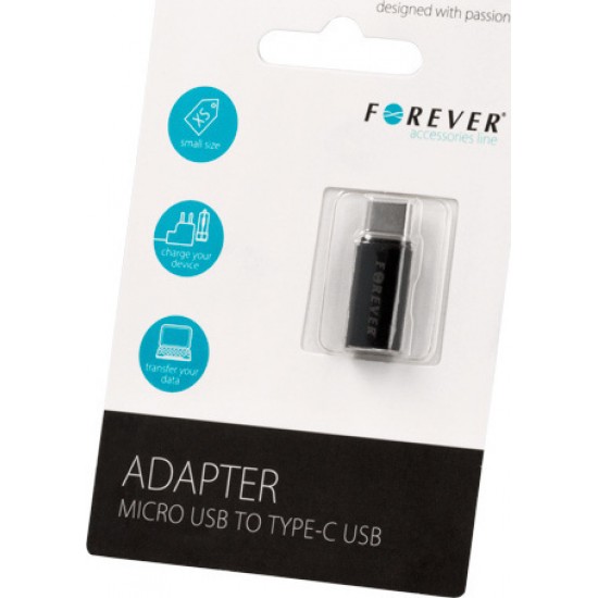 Forever Micro USB to Type-C Μετατροπέας USB-C male σε micro USB female Μαύρο
