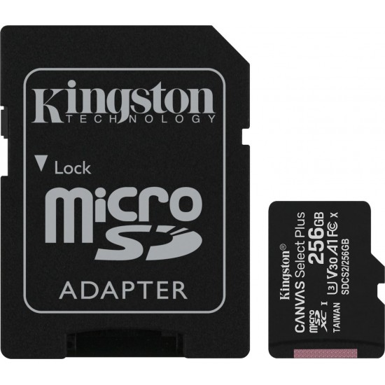 Kingston Canvas Select Plus microSDXC 256GB Class 10 U3 V30 A1 UHS-I με αντάπτορα
