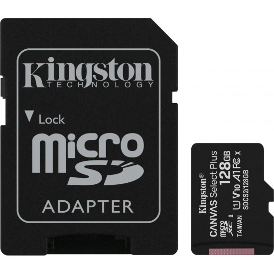 Kingston Canvas Select Plus microSDXC 128GB Class 10 U1 V10 A1 UHS-I με αντάπτορα