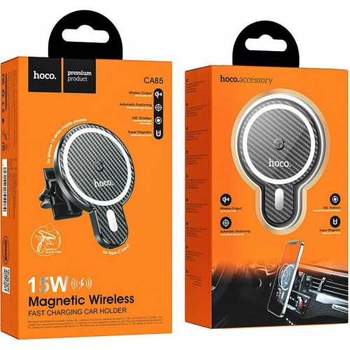 Hoco Βάση Κινητού Αυτοκινήτου CA85 Μαύρο με Μαγνήτη και Ασύρματη Φόρτιση