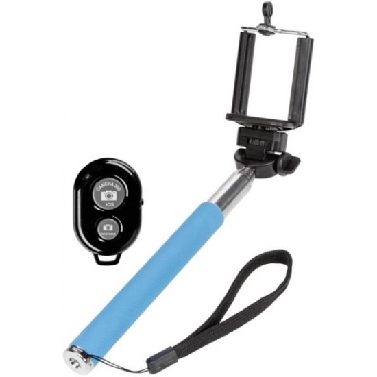 Μονόποδο selfie stick με bluetooth τηλεχειριστήριο μπλε