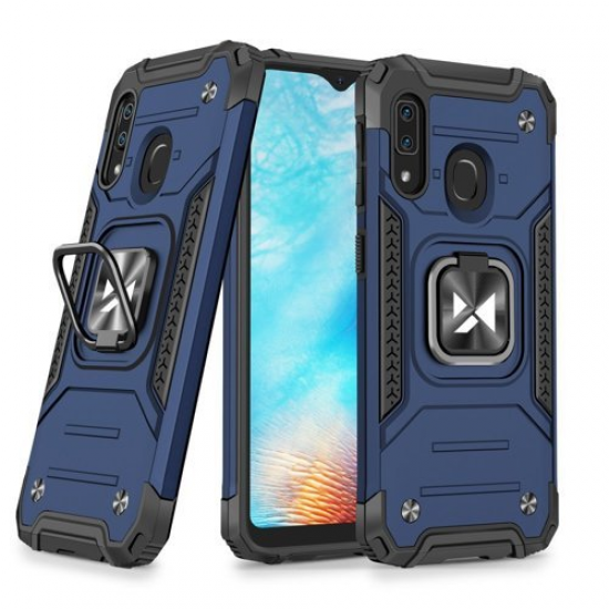 Wozinsky Ring Armor Case Kickstand Tough Rugged Cover for Samsung Galaxy A20e blue