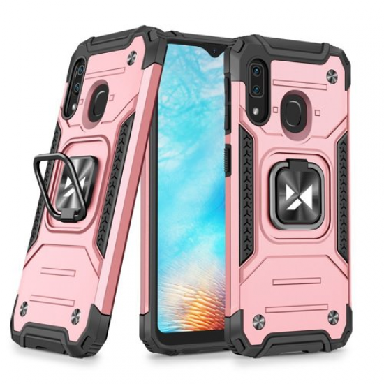 Wozinsky Ring Armor Case Kickstand Tough Rugged Cover for Samsung Galaxy A20e pink