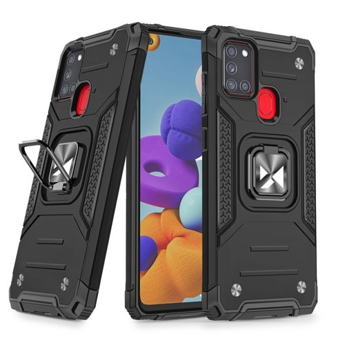Wozinsky Ring Armor Case Kickstand Tough Rugged Cover for Samsung Galaxy A21S black