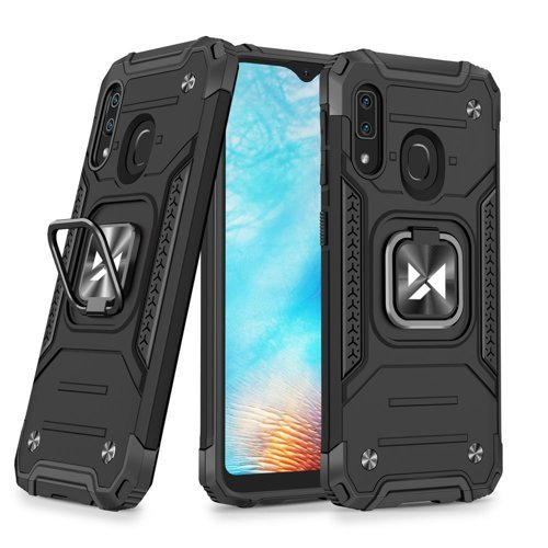 Wozinsky Ring Armor Case Kickstand Tough Rugged Cover for Samsung Galaxy A20e black