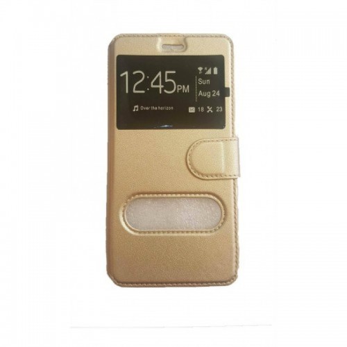 SAMSUNG GALAXY A3 2016 BOOK ΔΕΡΜΑΤΙΝΗ ΘΗΚΗ ΔΥΟ ΠΑΡΑΘΥΡΑ ΧΡΥΣΟ (OEM)