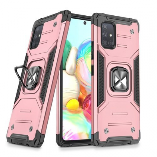 Wozinsky Ring Armor Case Kickstand Tough Rugged Cover for Samsung Galaxy A71 pink