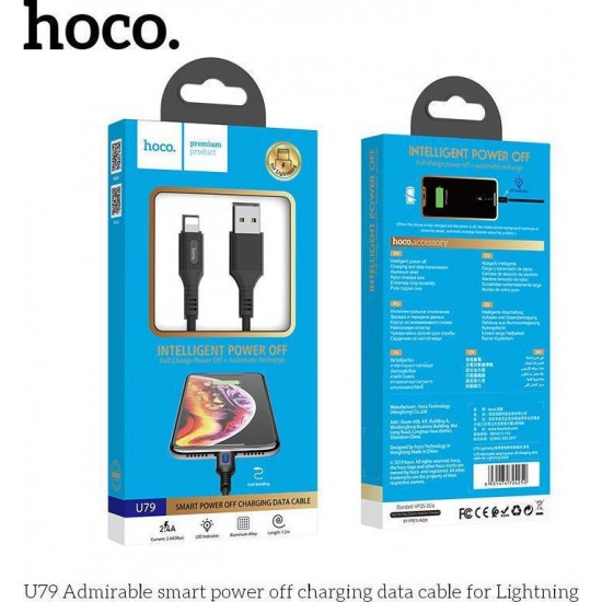 Hoco Braided / LED USB to Lightning Cable Μαύρο 1.2m (U79)