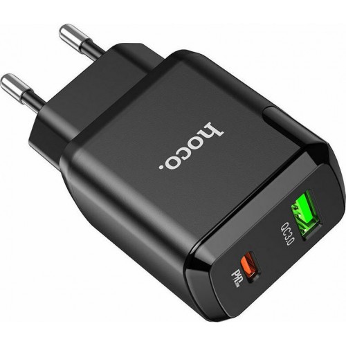 Hoco Φορτιστής Χωρίς Καλώδιο με Θύρα USB-A και Θύρα USB-C 20W Power Delivery / Quick Charge 3.0 Μαύρος (N5 Favor)