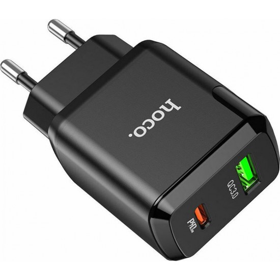 Hoco Φορτιστής Χωρίς Καλώδιο με Θύρα USB-A και Θύρα USB-C 20W Power Delivery / Quick Charge 3.0 Μαύρος (N5 Favor)