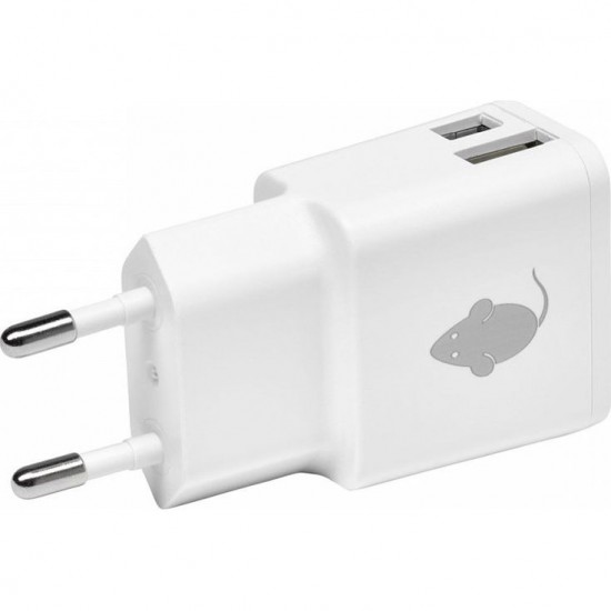 Green Mouse Wall Adapter Dual USB/USB-C Οικιακός φορτιστής 2,4A GreenMouse σε λευκό χρώμα