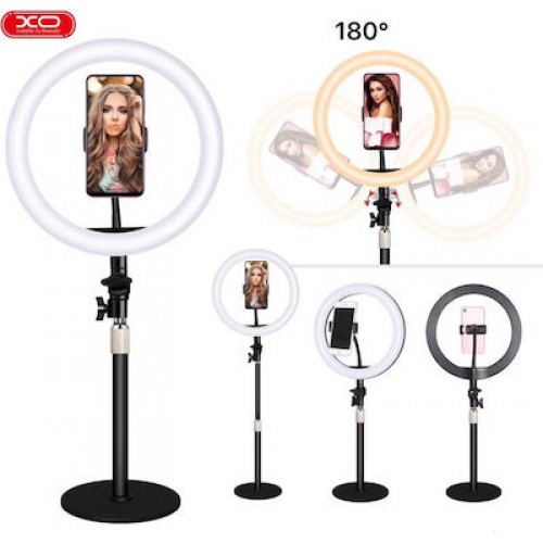 Ring Light XO L03 LED 26cm 3200-5600K με Επιτραπέζια Βάση Στήριξης και Βάση για Κινητό Black