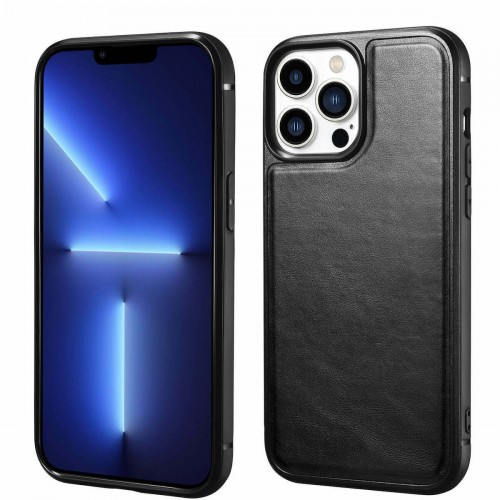 iCarer Leather Oil Wax Back Cover Δερμάτινο Μαύρο (iPhone 13 Pro)