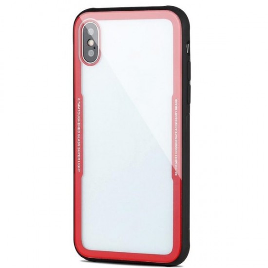Θήκη Silicone Frame/Transparent Acrylic Back Hybrid Mobile Cover Για iPhone SE 2020 / 7 / 8 - Κόκκινη/Μαύρη