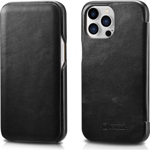 iCarer Curved Edge Vintage Book Δερμάτινο Μαύρο (iPhone 13 Pro)