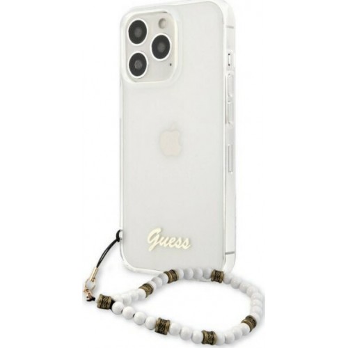 Guess Script Back Cover Πλαστικό Διάφανο/White Pearls (iPhone 13 Pro Max)