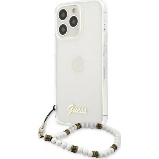 Guess Script Back Cover Πλαστικό Διάφανο/White Pearls (iPhone 13 Pro Max)