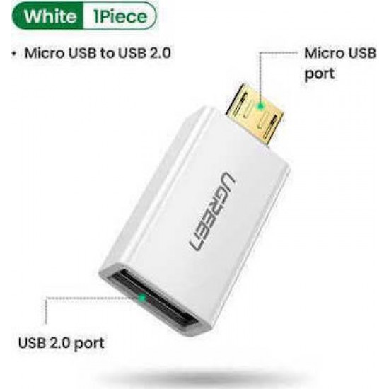 Ugreen Μετατροπέας micro USB male σε USB-A female Λευκό (30529)