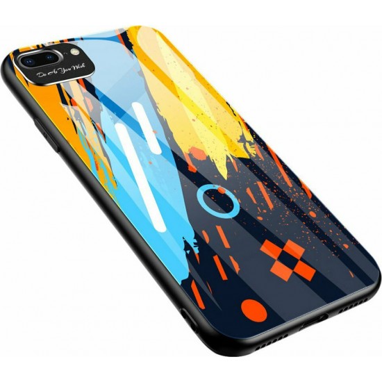 Hurtel Color Glass Pattern 1 Back Cover Συνθετική Blue/Yellow/Orange (iPhone SE 2020/8/7)
