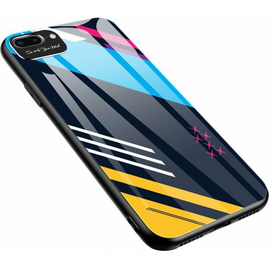 Hurtel Color Glass Pattern 2 Back Cover Συνθετική Μαύρο/Μπλε/Κίτρινο (iPhone SE 2020/8/7)