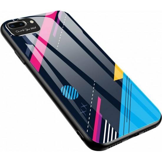 Hurtel Color Glass Pattern 4 Back Cover Συνθετική Black/Blue/Pink (iPhone SE 2020/8/7)