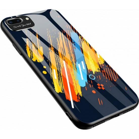 Hurtel Color Glass Pattern 5 Back Cover Συνθετική Black/Blue/Orange (iPhone SE 2020/8/7)
