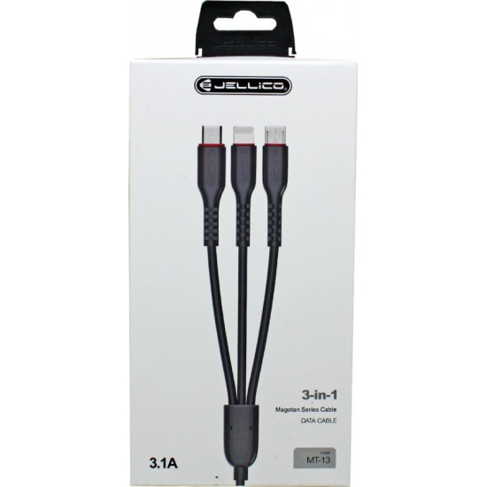 Jellico Regular USB to Lightning / Type-C / micro USB Cable Μαύρο 1m (34.912.0731)