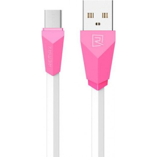 Remax Flat USB 2.0 to micro USB Cable Λευκό/Ροζ 1m (Alien)