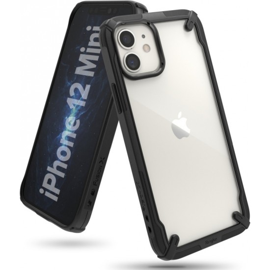 Ringke Fusion X Back Cover Πλαστικό / Bumper Σιλικόνης Διάφανο / Μαύρο (iPhone 12 mini)
