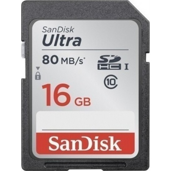 Sandisk Ultra SDHC 16GB Class 10 (80MB/s) για φωτογραφικές μηχανές