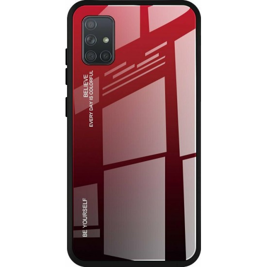 Θήκη με Πλαίσιο Σιλικόνης και Όψη Γυαλιού Tempered Glass Back Cover Red / Black (Galaxy A71)