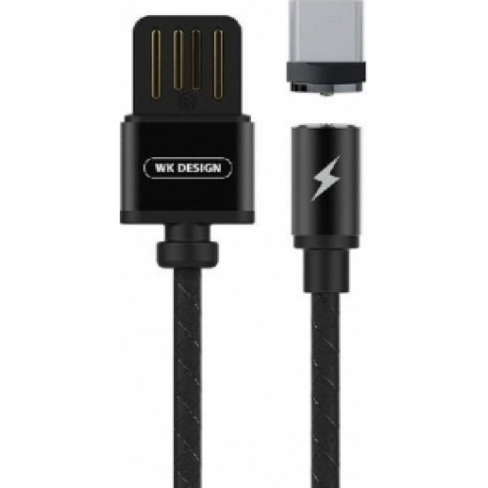 WK Braided / Magnetic USB 2.0 Cable USB-C male - USB-A male Μαύρο 1m (WDC-046BK)