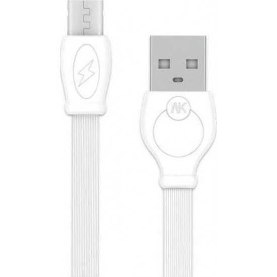 WK Flat USB 2.0 to micro USB Cable Λευκό 2m (WDC-023W)