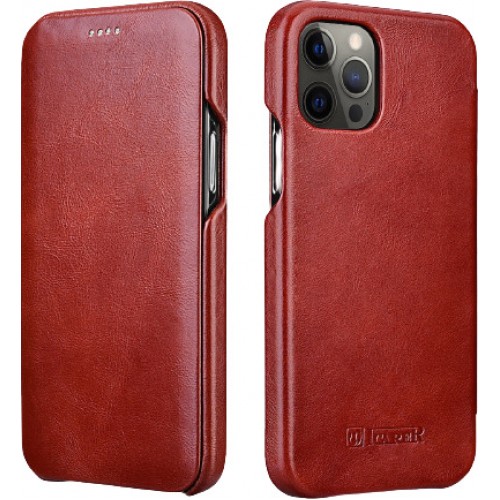 iCarer Vintage Series Curved Edge Book Δερμάτινο Κόκκινο (iPhone 12 / 12 Pro)