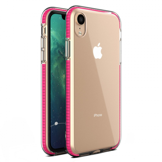 Spring Case clear TPU gel protective cover with colorful frame for iPhone XR light pink