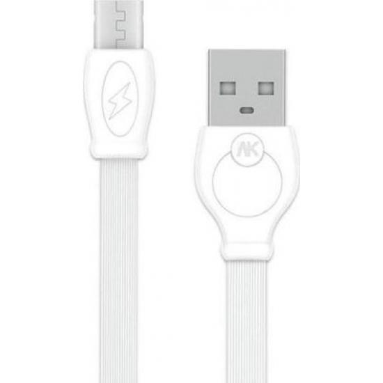 WK Flat USB 2.0 to micro USB Cable Λευκό 1m (WDC-023W)