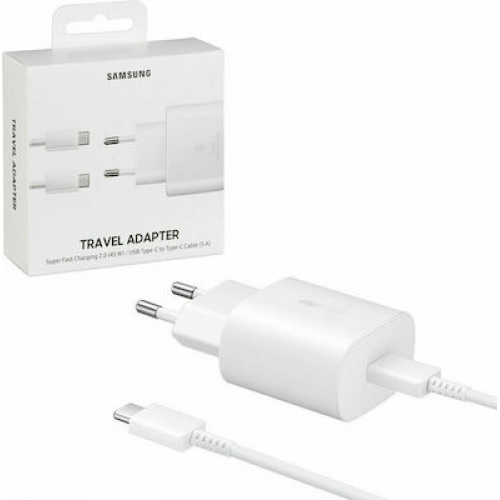Samsung Φορτιστής με Θύρα USB-C και Καλώδιο USB-C 25W Λευκός (EP-TA800X Retail)