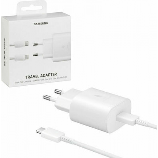 Samsung Φορτιστής με Θύρα USB-C και Καλώδιο USB-C 25W Λευκός (EP-TA800X Retail)