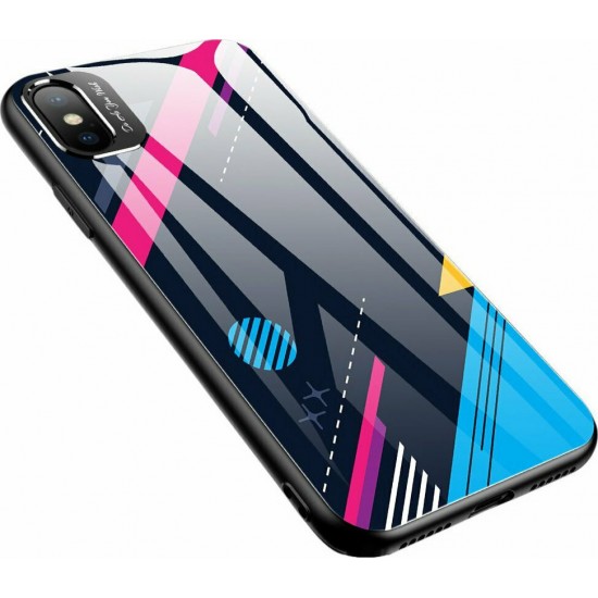 Hurtel Color Glass Pattern 4 Back Cover Συνθετική Black/Blue/Pink (iPhone XR)