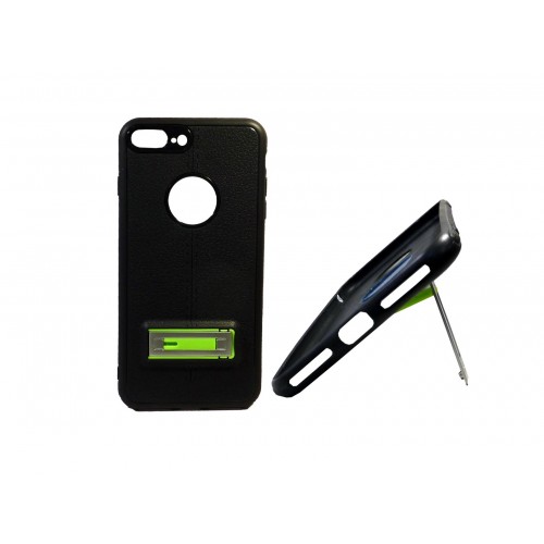 OEM ΘΗΚΗ ΣΙΛΙΚΟΝΗΣ ΜΕ ΠΛΑΤΗ ΔΕΡΜΑΤΙΝΗ ΓΙΑ APPLE IPHONE 7/8 ΜΑΥΡΗ ΜΕ ΠΡΑΣΙΝΟ CLIP STAND