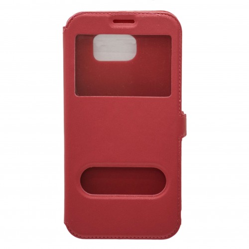 OEM ΘΗΚΗ ΒΙΒΛΙΟ ΜΕ ΠΑΡΑΘΥΡΑ ΓΙΑ SAMSUNG GALAXY J5 (2017) ΜΕ ΠΛΑΓΙΟ ΚΟΥΜΠΩΜΑ ΚΟΚΚΙΝΟ