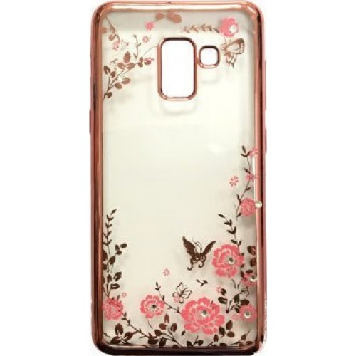 OEM ΘΗΚΗ ΣΙΛΙΚΟΝΗΣ ΓΙΑ SAMSUNG GALAXY A8 2018 ΔΙΑΦΑΝΗ ΜΕ ΣΧΕΔΙΟ DIAMOND GARDEN ΡΟΖ-ΧΡΥΣΟ