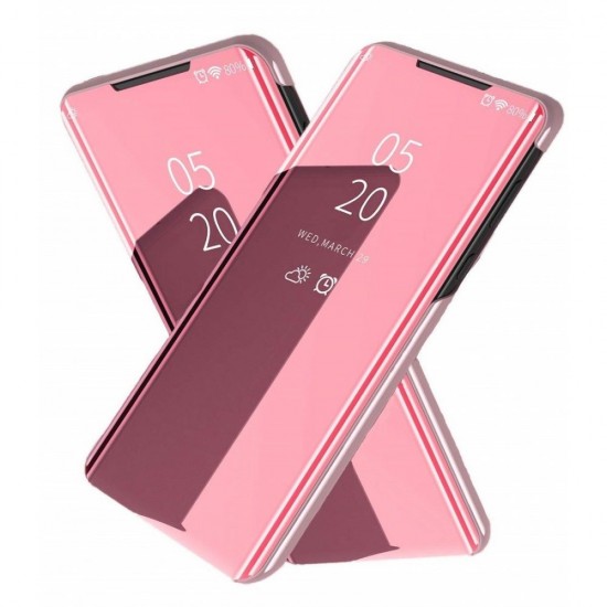 Oem Θήκη Clear View Cover Για Xiaomi Poco X3 NFC Χρυσή-Ροζ